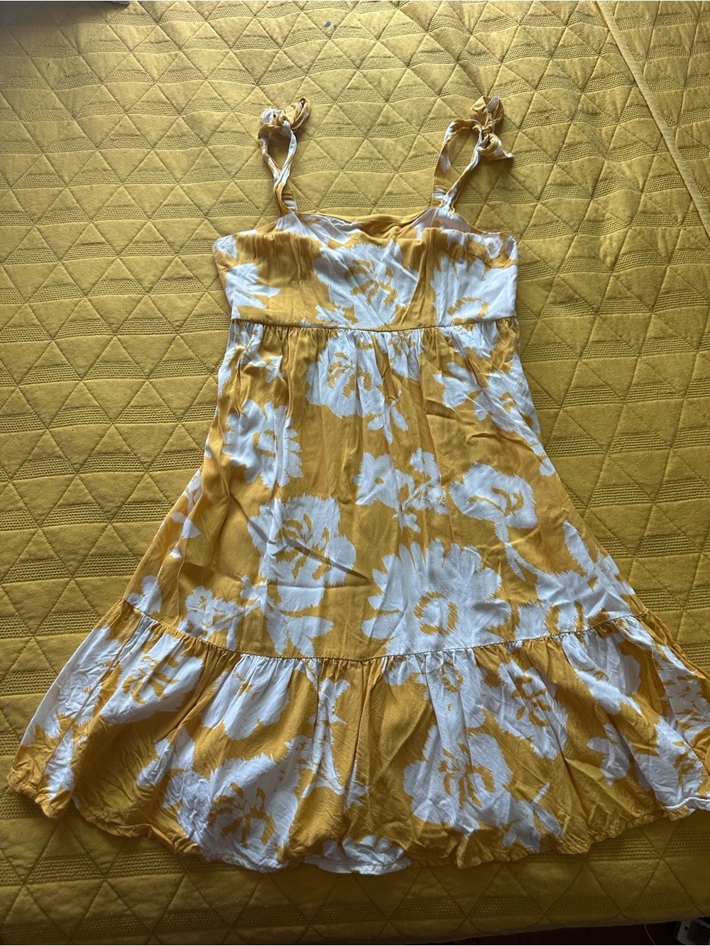 Japna Yellow and White Floral Tie-Strap Dress